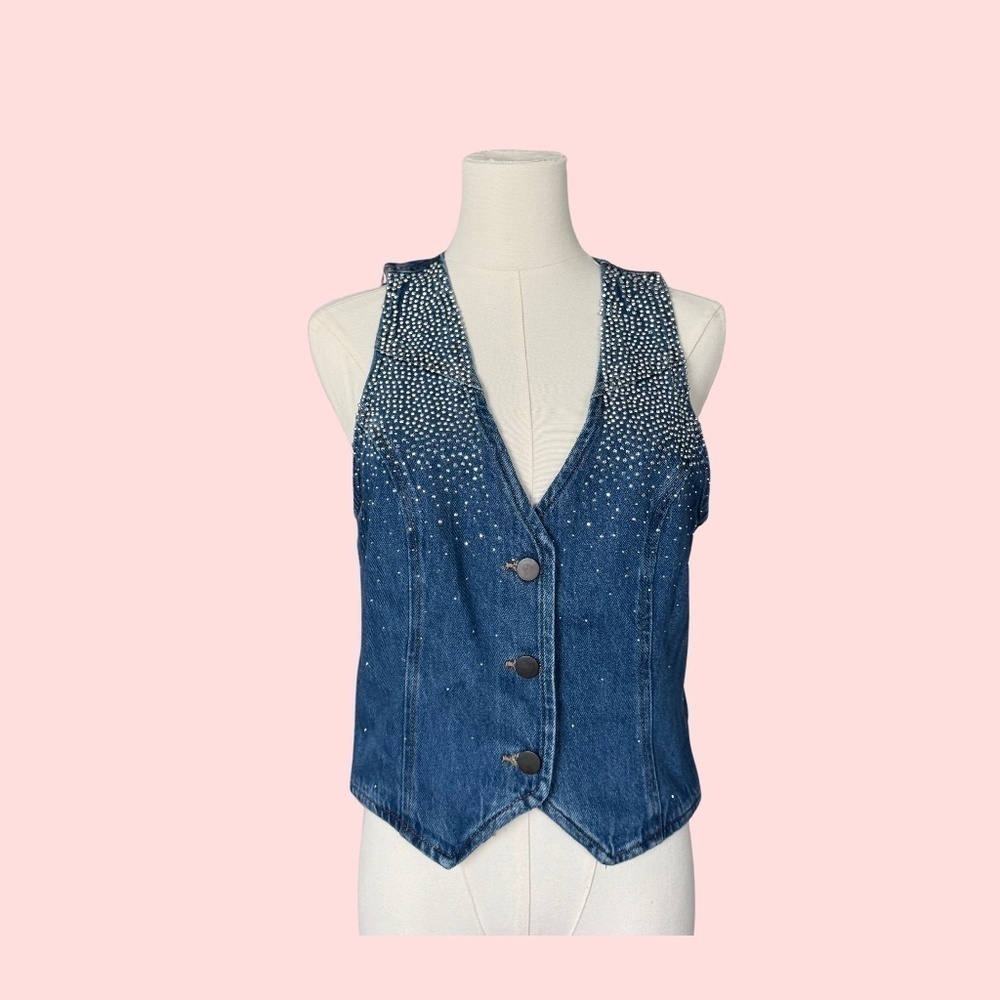 NWT Silver Springs Embellished Medium wash Denim Vest Size Medium